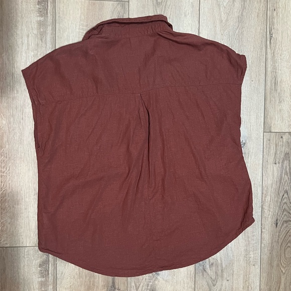 Old Navy Terracotta Maroon V-Neck Linen Blend Top Large - Picture 2 of 3